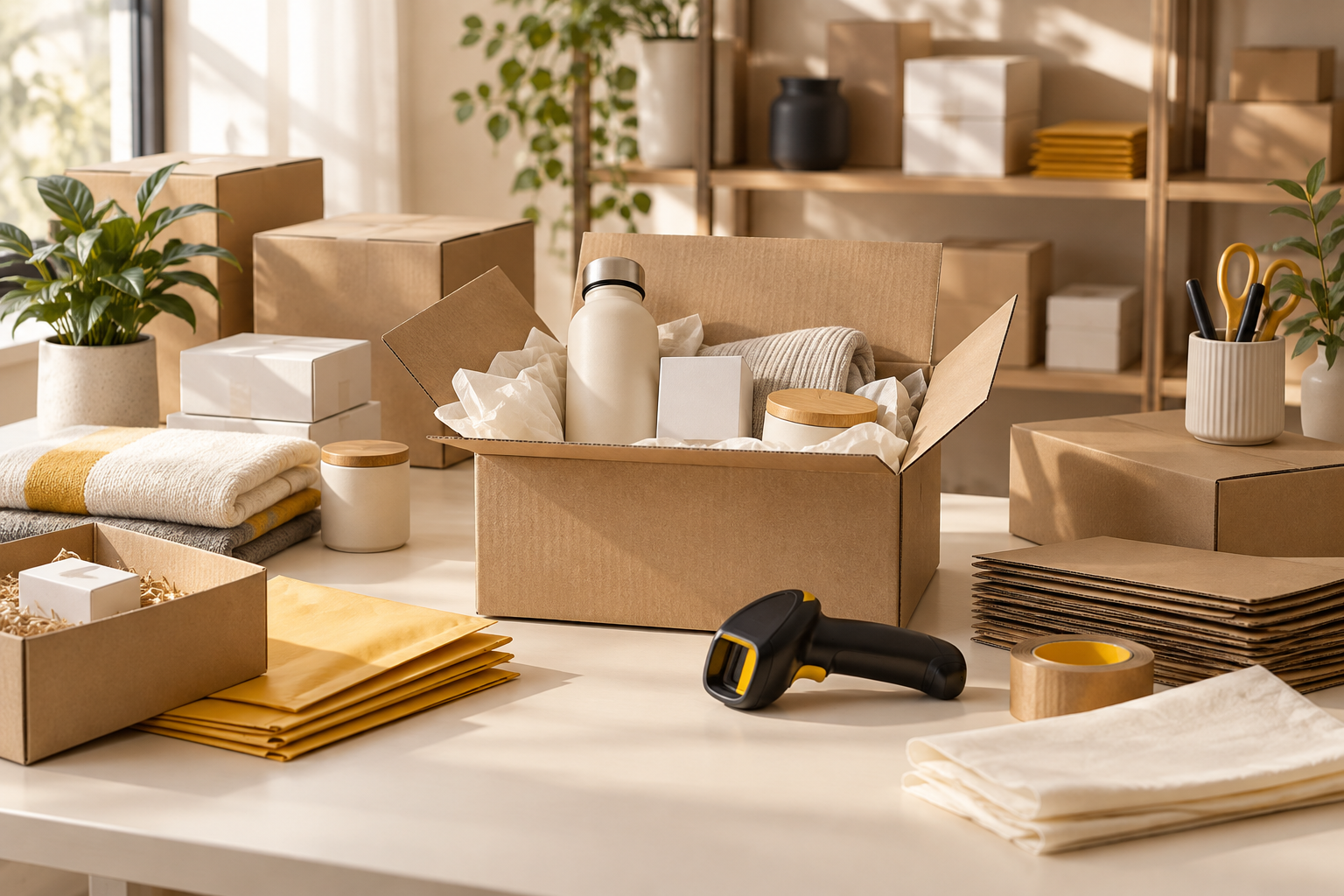 Organized unbranded products and parcels ready for marketplace fulfilment